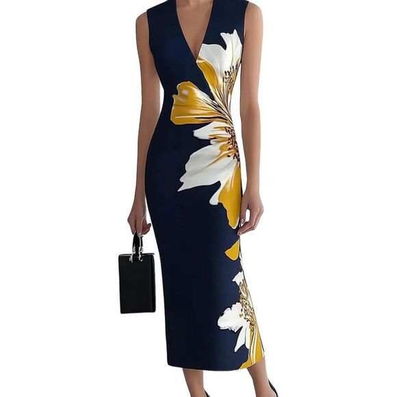 HVT Dresses & Skirts - Brand New Hvt Blue Floral Halter-Neck Bodycon Maxi Dress – Size M